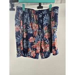Kirkland Signature Mens XL Tropical Hibiscus Swim Trunks Navy Floral Board Short